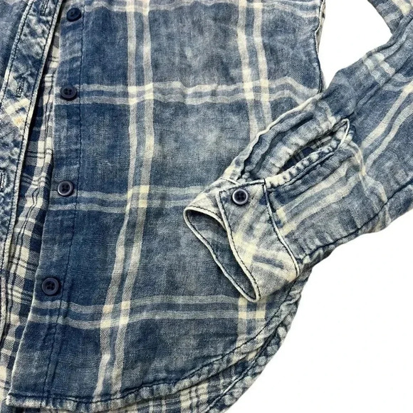 Bella Dahl Blue Acid Wash Plaid Layered Muslin Cotton Button Down XS - Picture 2 of 5